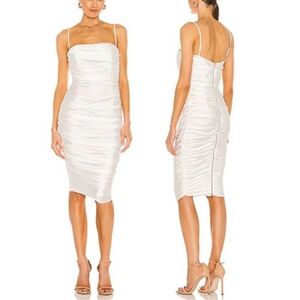 NWT NOOKIE Cooper Spaghetti Strap Ruched BodyCon Midi Dress, White, Size Large